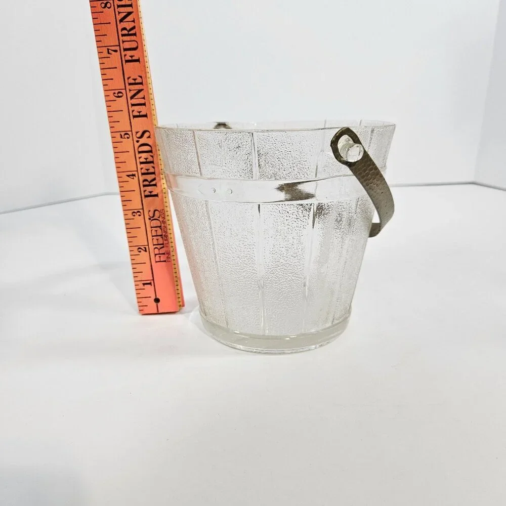 Vintage Anchor Hocking Glass Ice Bucket‎ with Metal Handle Mid Century